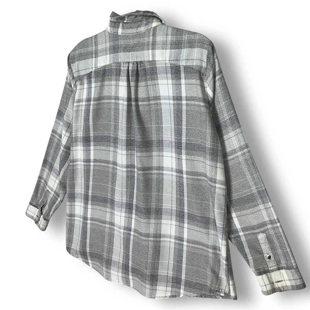 Kuhl Womens Plaid Flannel Shirt Sz XL Button Down Long Sleeve Gray Grunge - Picture 10 of 13